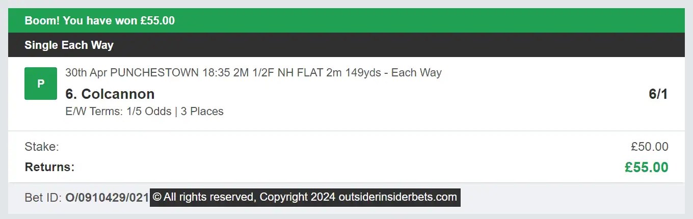Outsider Insider Bets - Winner 1 - 2024-04-30