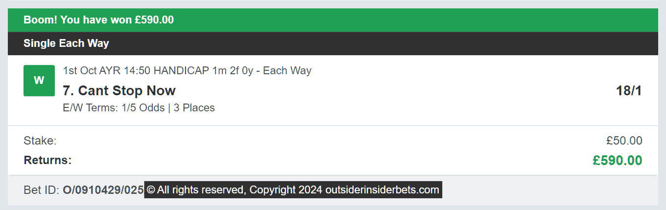 Outsider Insider Bets - Winner - 2024-10-01