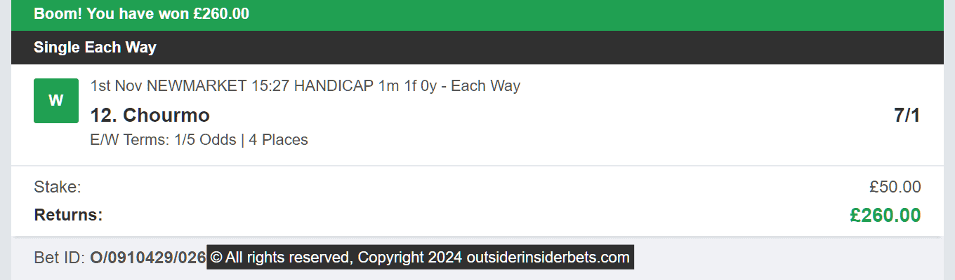 Outsider Insider Bets - Winner - 2024-11-01