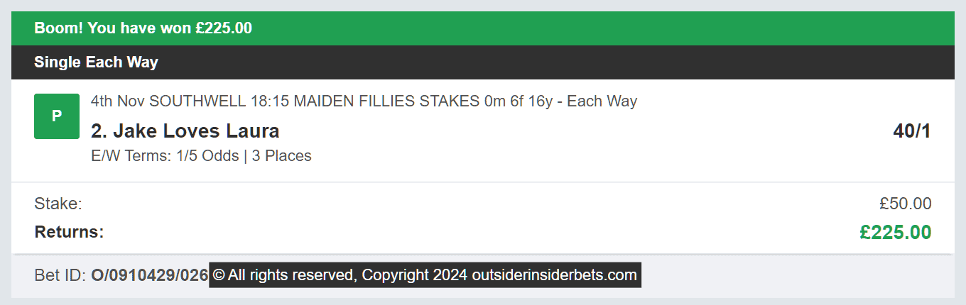 Outsider Insider Bets - Winner - 2024-11-04